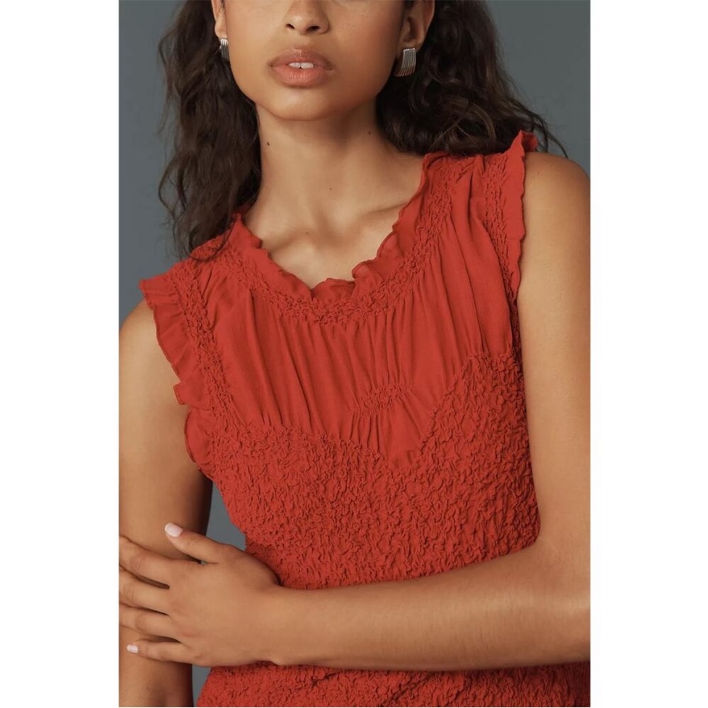 NWT BY ANTHROPOLOGIE RUFFLE-TRIM TEXTURED MINI DRESS Size Small - Picture 3 of 16